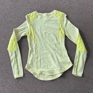Lululemon Lime Green Striped Long Sleeve Running Top Quilted Elbow Patches